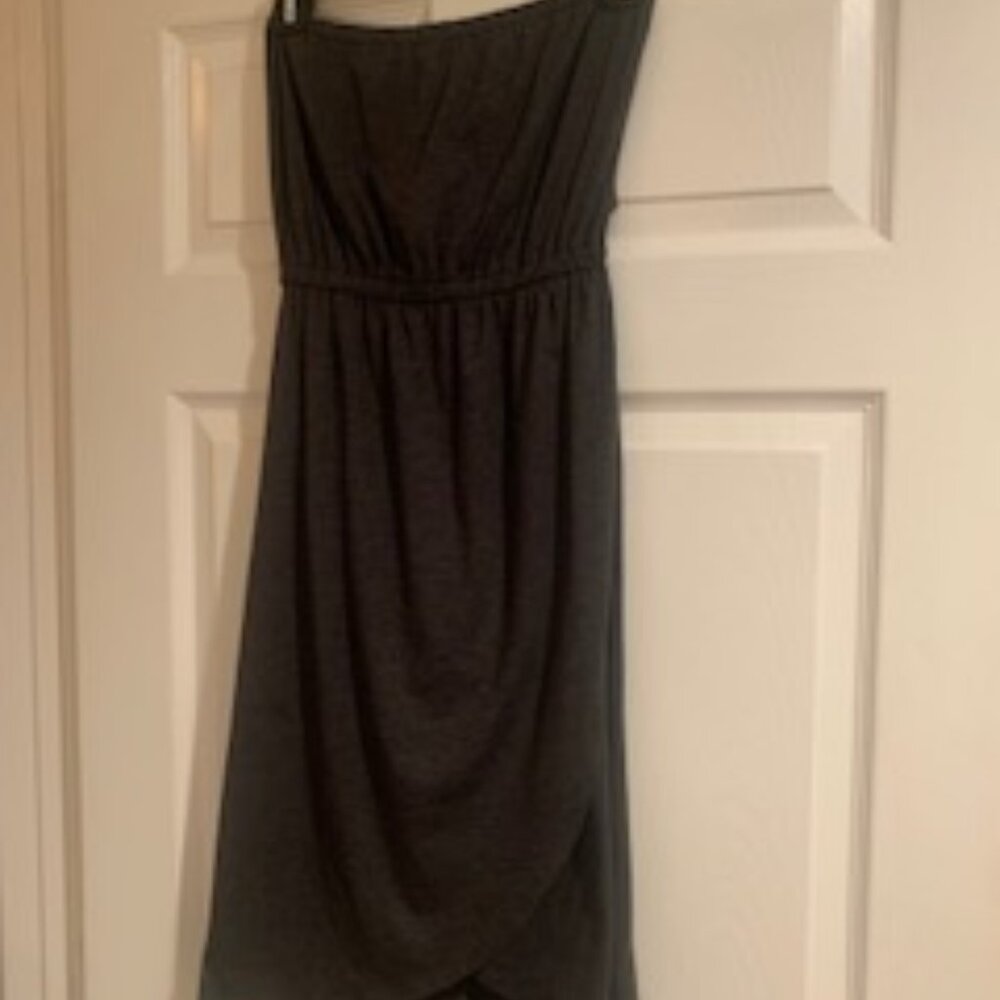 Strapless Grey Faux Wrap Dress with Cutout Back